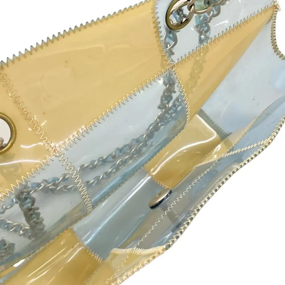 Chanel Chocolate Bar Shoulder Bag Clear Beige Light Blue